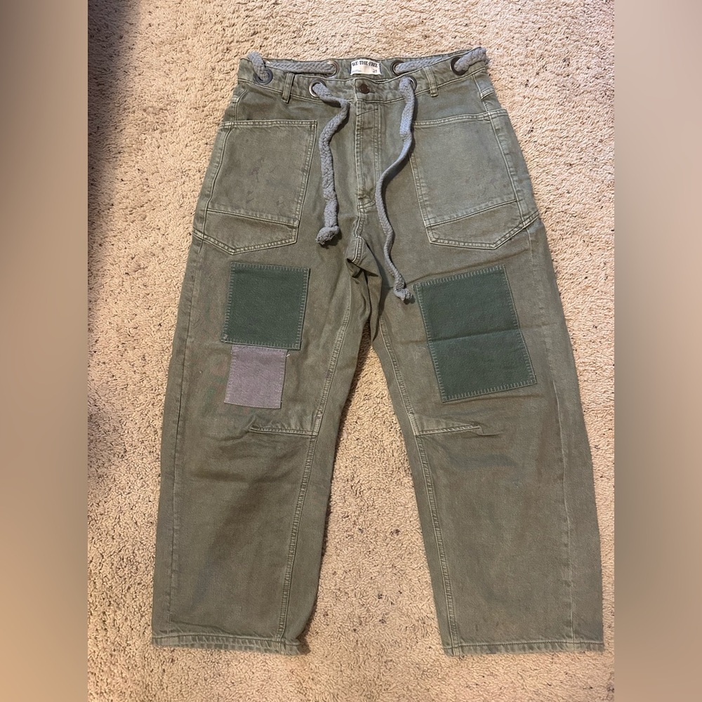 We The Free “Moxie” Green Cargo Pants with Patches